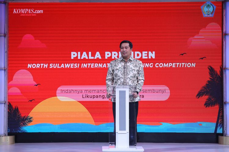 Wakil Gubernur Sulawesi Utara, Steven OE Kandouw saat peresmian Piala Presiden: North Sulawesi International Fishing Competition di Menara Kompas, Jumat (15/7/2022). Event berskala internasional ini sebagai salah satu upaya memulihkan perekonomian akibat pandemi Covid-19.