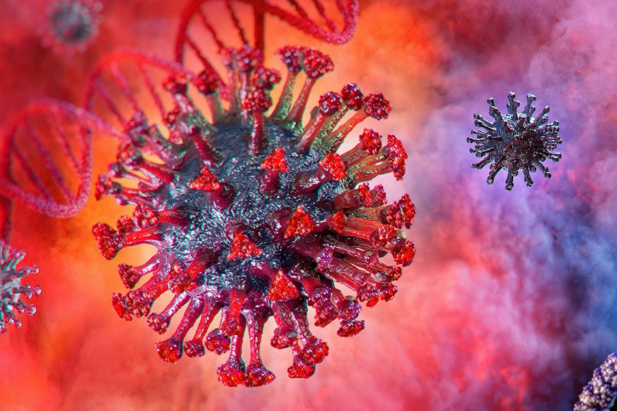 Ilustrasi 3D virus corona.