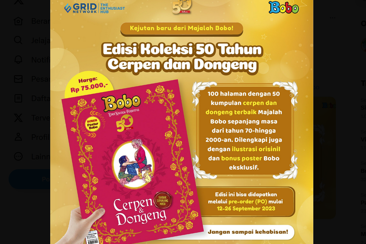 Link dan cara pesan Edisi Koleksi Terbatas 50 Tahun Majalah Bobo Cerpen dan Dongeng