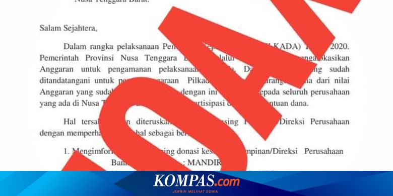 Nama Gubernur NTB Dicatut untuk Permintaan Dana Pengamanan Pilkada 2020