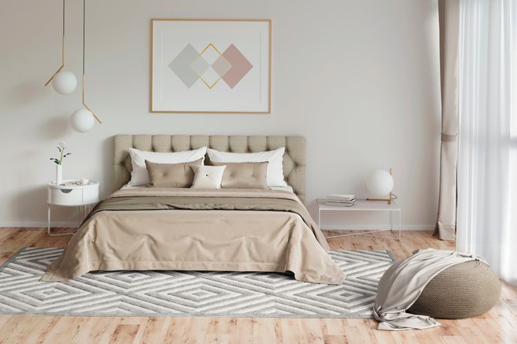 Ilustrasi kamar tidur warna beige. 