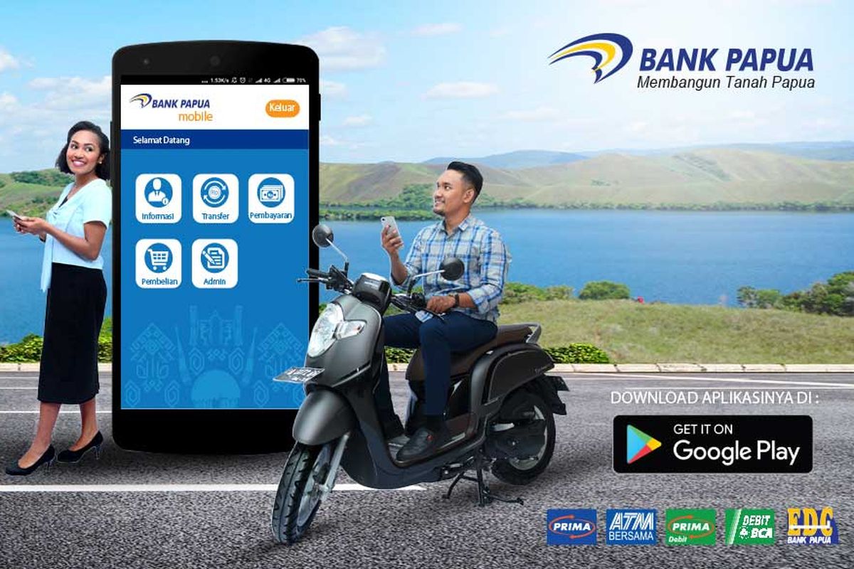 Ilustrasi cara daftar Mobile Banking Bank Papua di HP dan ATM.