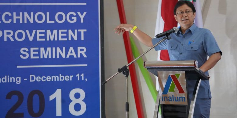 Direktur Utama Inalum Budi Gunadi Sadikin saat membuka Technology Improvement Seminar (TIS) di Tanjung Gading.