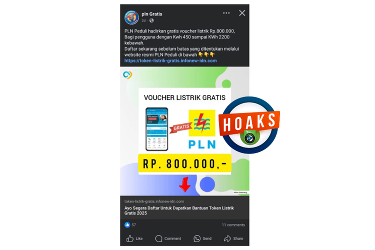 Hoaks, PLN bagikan token listrik gratis