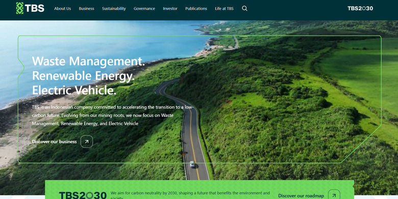 Tangkapan layar laman resmi perusahaan PT TBS Energi Utama Tbk. 