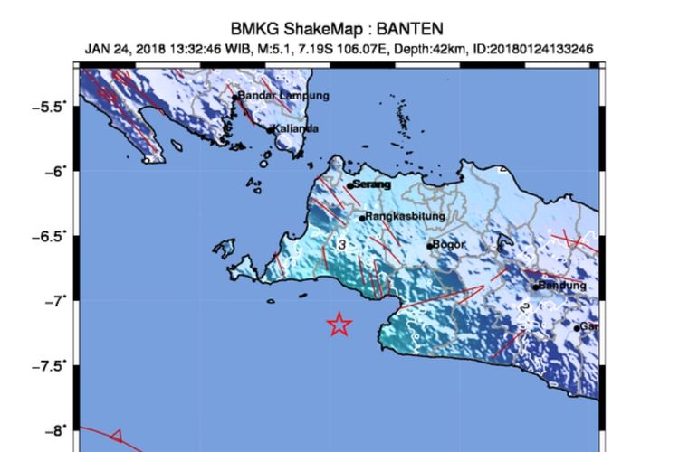 Grafik Gempa Bumi Banten 24 Januari 2018 bermagnitudo 5,1. 