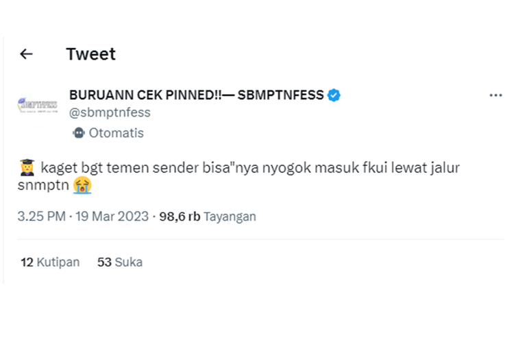 Tangkapan layar informasi yang menyebut praktik suap atau menyogok untuk masuk Fakultas Kedokteran Universitas Indonesia (FKUI) lewat jalur SNMPTN.