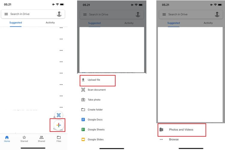 Ilustrasi cara upload foto ke Google Drive di iPhone.