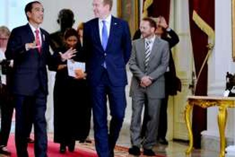 Presiden Joko Widodo menerima kunjungan kehormatan Menteri Luar Negeri Norwegia Berge Brende, di Istana Merdeka, Selasa (31/5/2016).