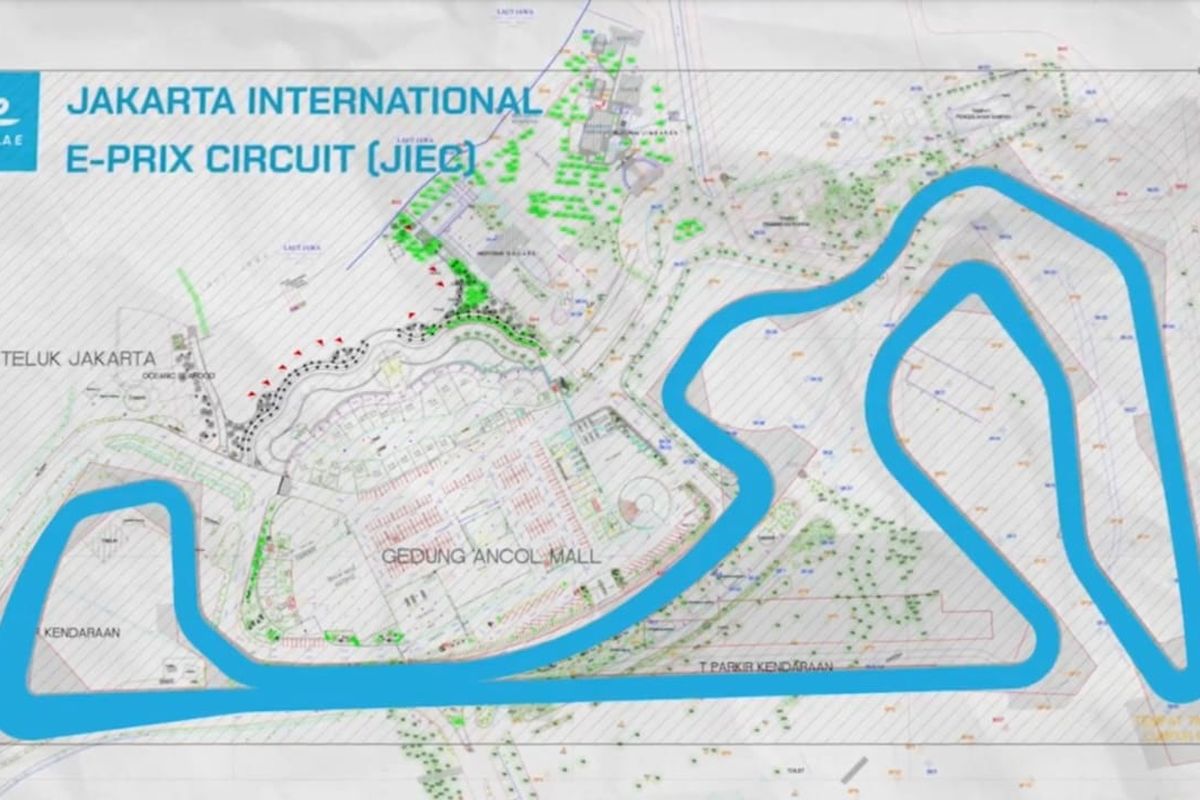 Gambaran Sirkuit Formula E Jakarta 2022 di Ancol, Jakarta Utara, Rabu (22/12/2021)