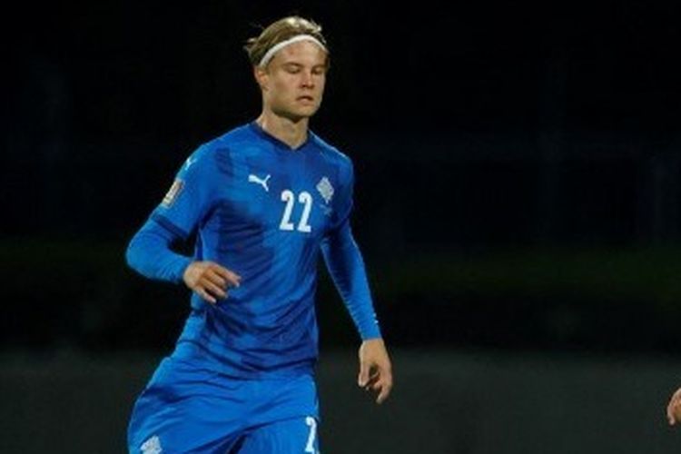 Andri Gudjohnsen selama pertandingan Islandia vs Jerman pada lanjutan Grup J Kualifikasi Piala Dunia 2022 Zona Eropa, pada 8 September 2021.