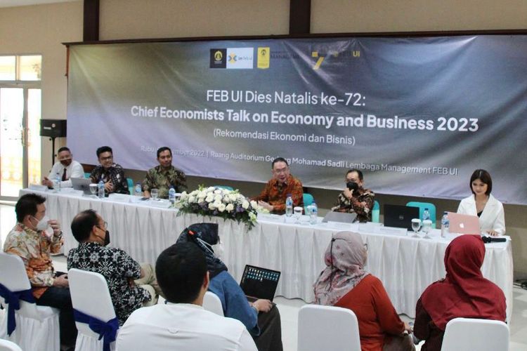 Fakultas Ekonomi Bisnis Universitas Indonesia (FEB UI) mengadakan seminar Dies Natalis ke-72 dengan tema Chief Economists Talk on Economy and Business 2023 pada Rabu (09/11/22)  di Ruang Auditorium Gedung Mohamad Sadli.