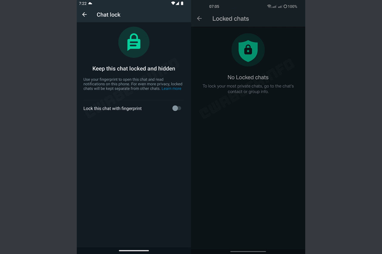 Tangkapan layar (screenshot) bocoran fitur baru di WhatsApp yang bernama Lock Chat atau mengunci ruang obrolan