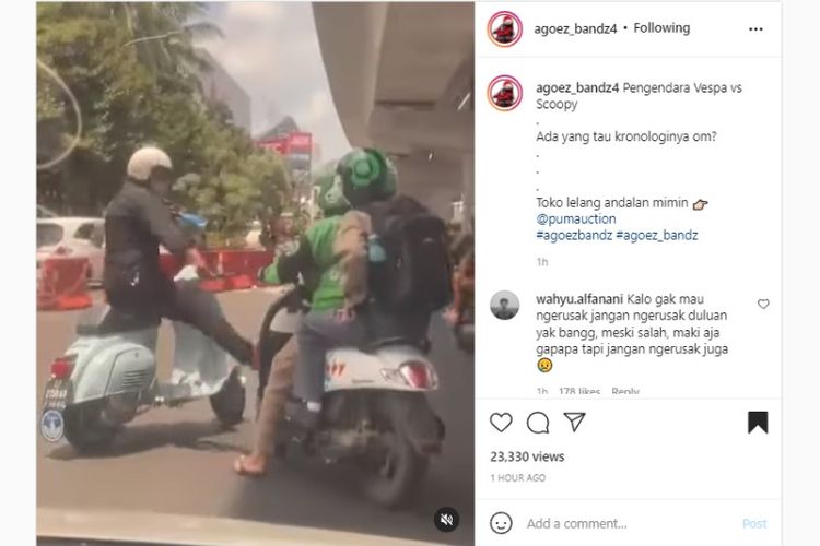 Viral di media sosial pengendara Vespa berkelahi dengan pengemudi ojek online