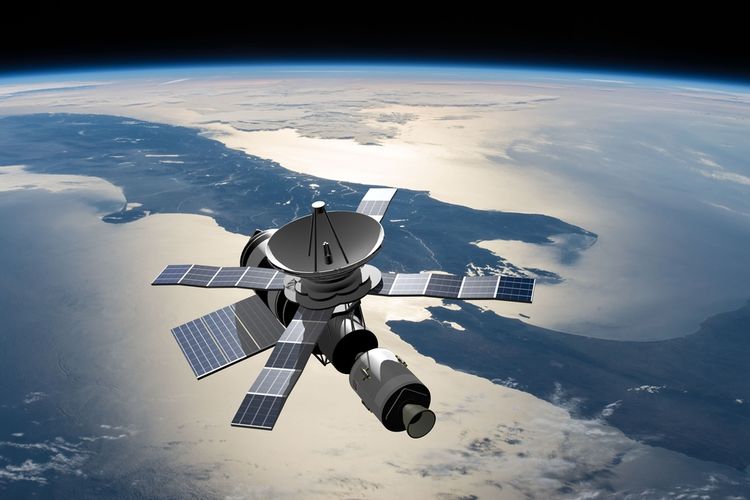 Ilustrasi satelit di orbit Bumi. Satelit komunikasi pertama menjadi penemuan terpenting bagi peradaban manusia.