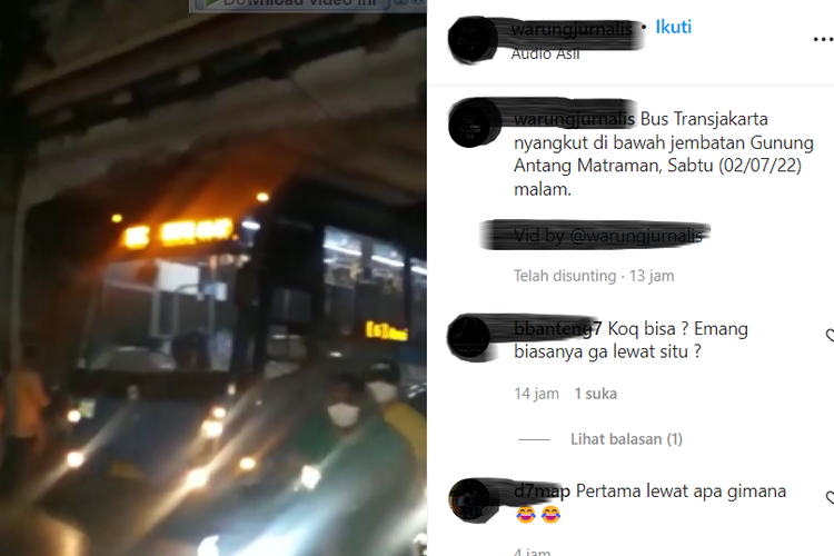 Video viral bus Transjakarta tersangkut di terowongan