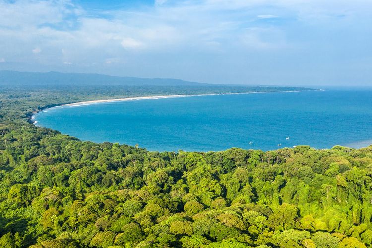 Foto udara bentang alam Taman Nasional Ujung Kulon, Banten.