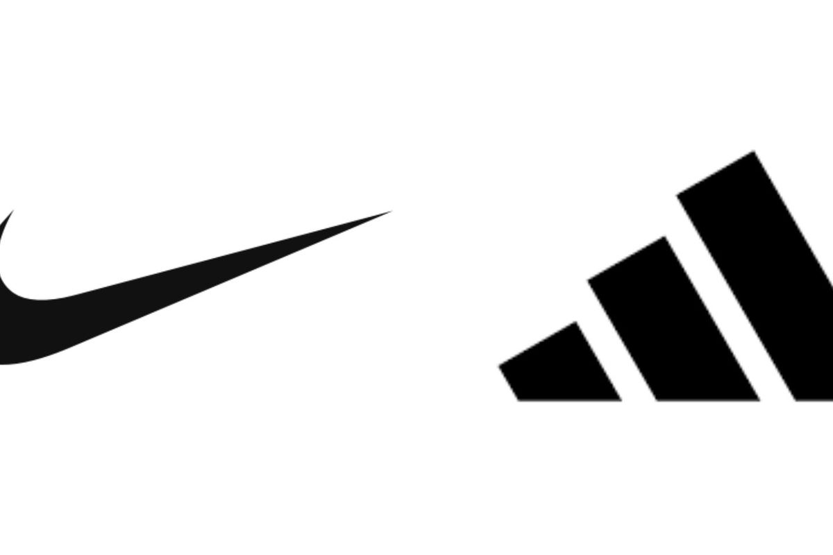 Ilustrasi logo Nike dan adidas.
