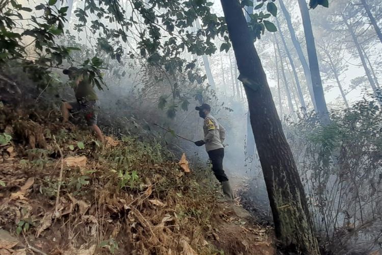 Tim gabungan saat melakukan pemadaman api di gunung Arjuno-Welirang, Selasa (5/9/2023).