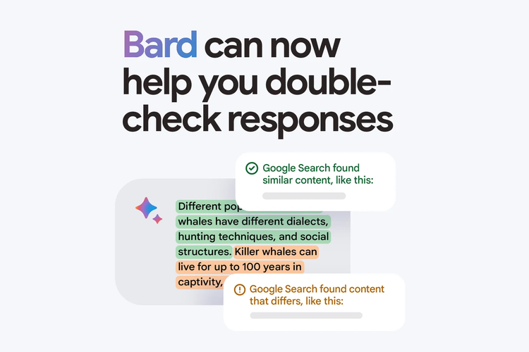 Google memperbarui tombol Google It. Kini tombol tersebut akan menunjukkan apakah jawaban Bard berisi informasi yang valid atau bertentangan dengan Google Search.