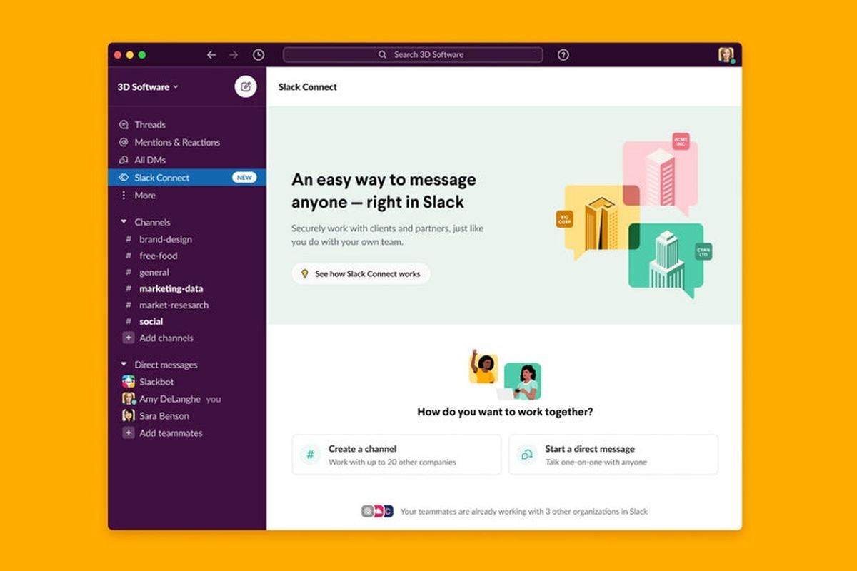 Ilustrasi fitur DM di Slack Connect.