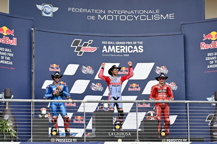 Enea Bastianini saat berlaga pada MotoGP Amerika 2022
