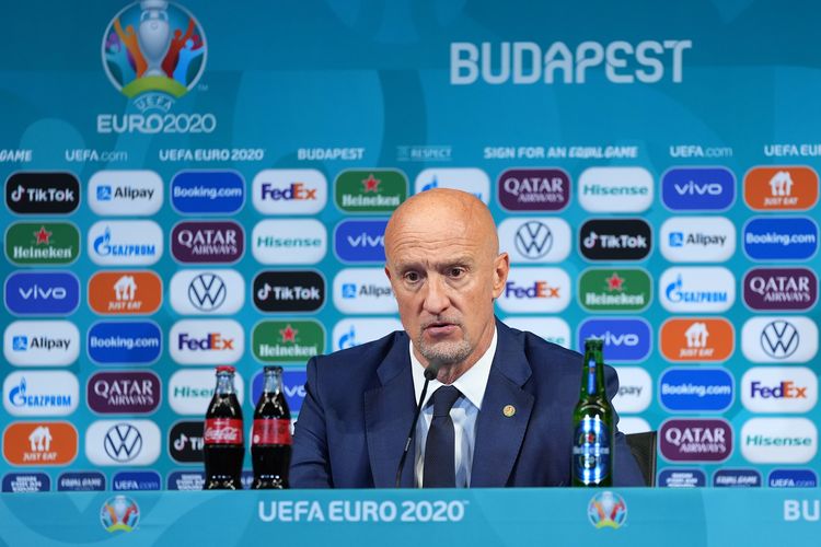 Marco Rossi, pelatih timnas Hongaria, dalam sebuah konferensi pers jelang laga penyisihan Grup F Euro 2020 melawan Perancis, Jumat (18/6/2021).