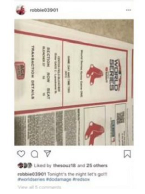 Foto tiket milik Robbie Johnson yang diunggahnya ke Instagram