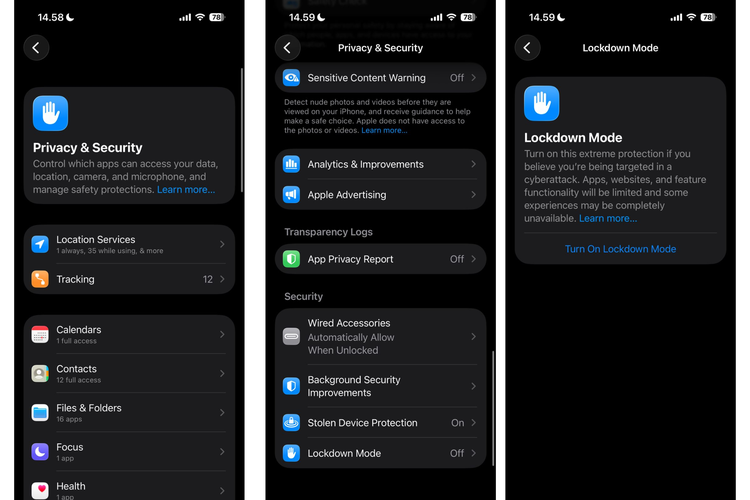 Ilustrasi fitur lockdown mode di iphone
