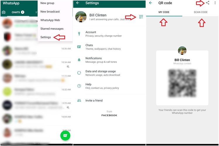 Cara melihat serta membagikan kode QR akun Whatsapp ke teman.