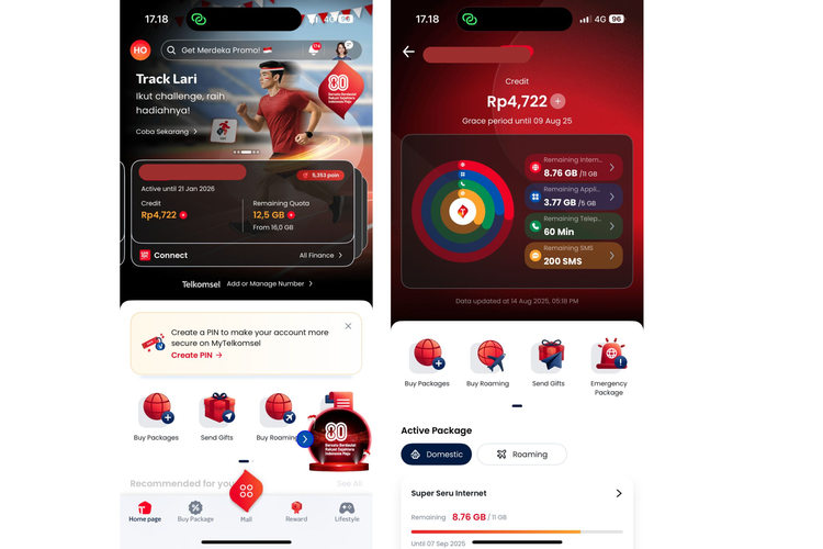 Ilustrasi tampilan MyTelkomsel