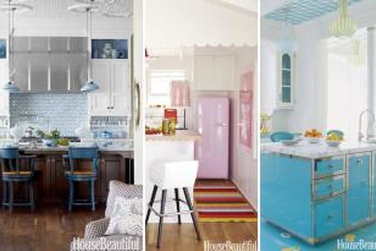 Tidak perlu mewarnai dinding dapur. Warna juga bisa dimasukkan dengan cara lain.