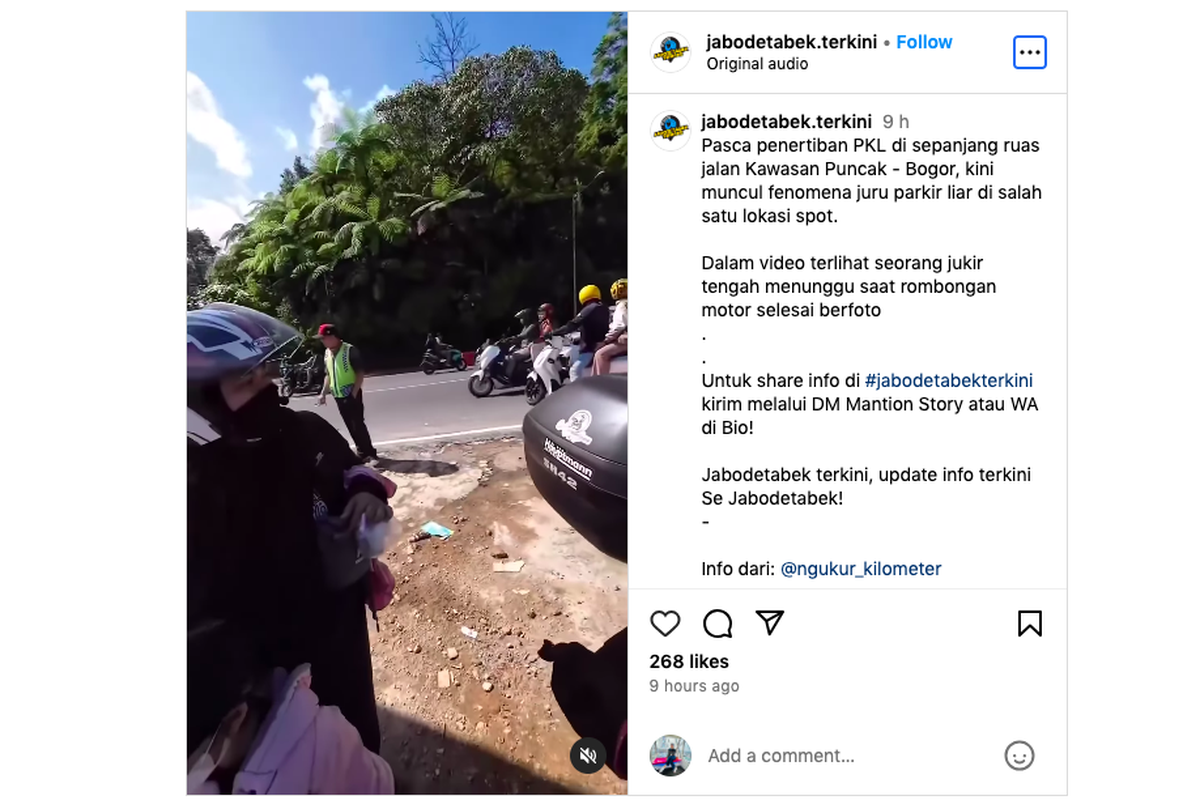 Video viral di media sosial memperlihatkan fenomena tumbuhnya juru parkir liar di Kawasan Puncak, Bogor, di lokasi bekas penertiban pedagang kaki lima (PKL).