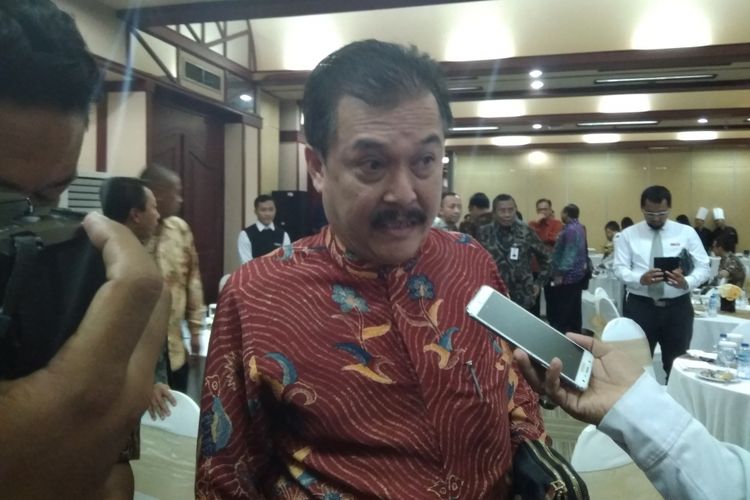 Direktur Utama Perusahaan Umum Jaminan Kredit Indonesia (Perum Jamkrindo) Randi Anto selepas acara Pendandatanganan Perjanjian Kerjasama Asuransi dan Penjaminan Perkreditan di Kementerian BUMN, Senin (16/4/2018).