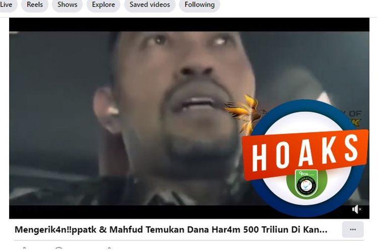 Tangkapan layar Facebook narasi yang menyebut PPATK dan Mahfud MD menemukan dana haram Rp 500 miliar di kantor Jokowi