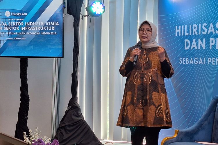 Ekonom sekaligus Pendiri Center of Reform on Economics (CORE) Indonesia Hendri Saparini dalam Media Workshop Hilirisasi Pada Sektor Industri Kimia dan Peran Sektor Infrastruktur, Kamis (29/1/2024).