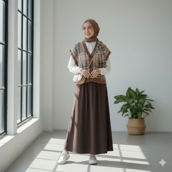 Rekomendasi outfit bukber serba coklat.