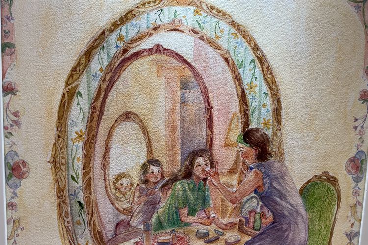 Karya dari Saskia Gita Sakanti berjudul Despite Everything, It's Still You yang dipamerkan dalam pameran Museum of Speaking Skin di Bintaro Jaya Xchange Mall, Tangerang Selatan, Jumat (14/11/2025).