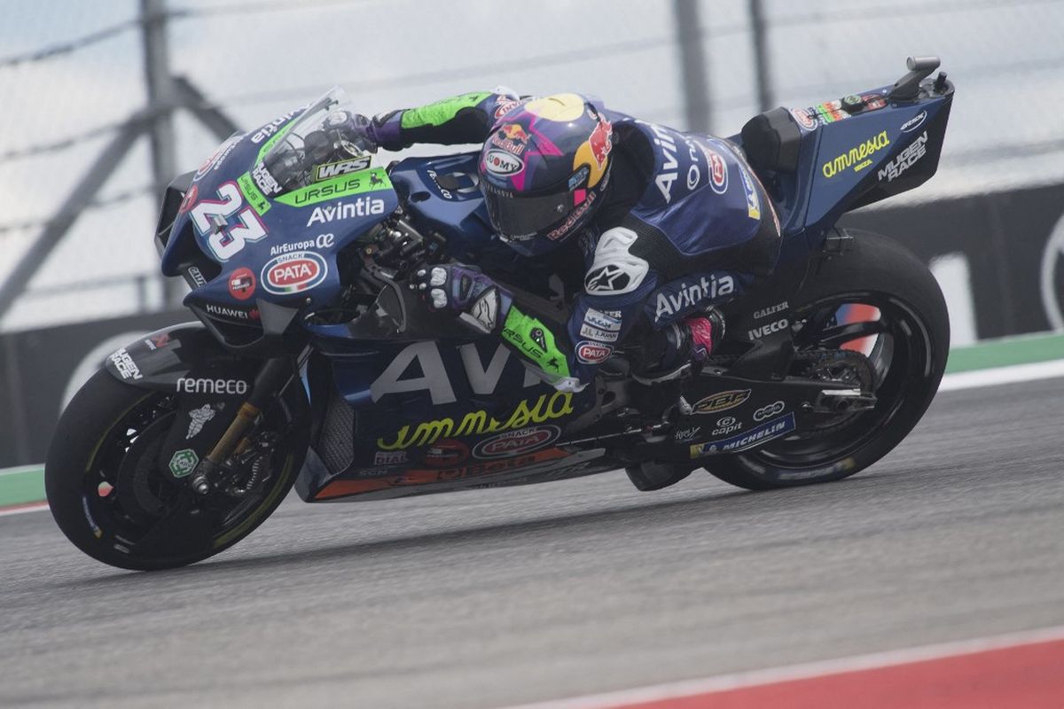 Enea Bastianini saat berlaga pada MotoGP Amerika 2021.   Mirco Lazzari gp/Getty Images/AFP (Photo by Mirco Lazzari gp / GETTY IMAGES NORTH AMERICA / Getty Images via AFP)