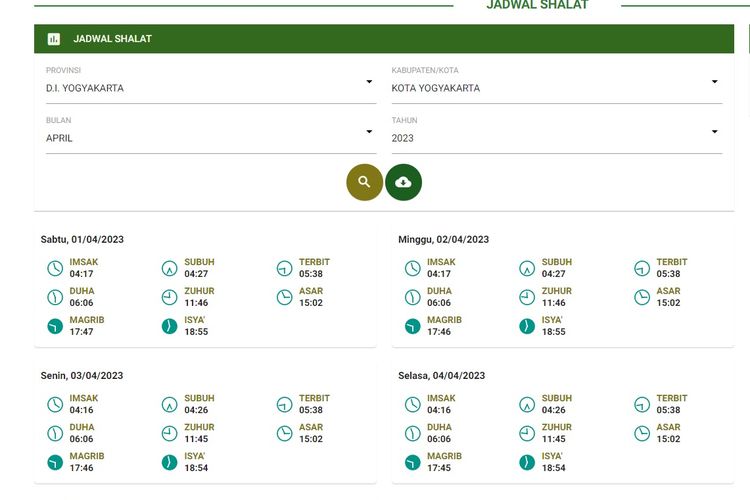 Jadwal shalat Kota Yogyakarta selama Ramadhan 2023