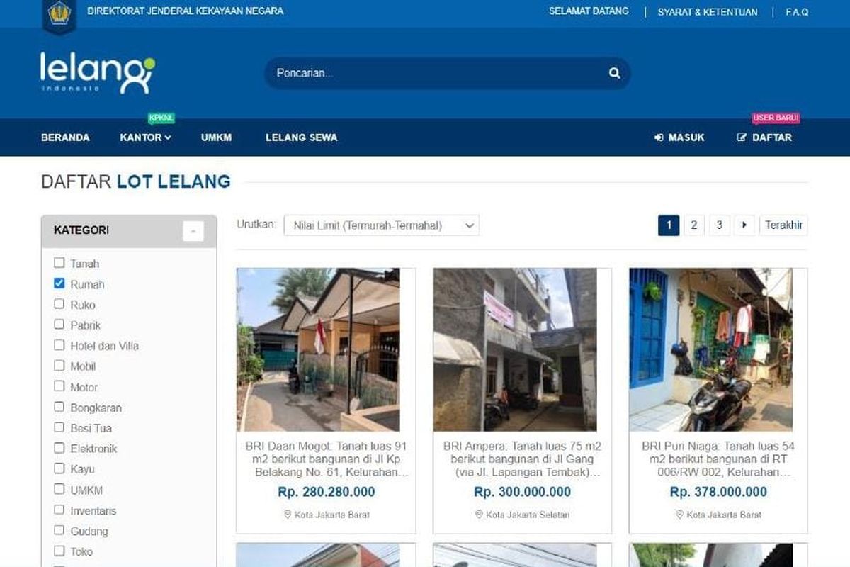 Direktorat Jenderal Kekayaan Negara (DJKN) melalui lelang.go.id memfasilitasi lelang rumah murah di Jakarta dengan nilai limit mulai Rp 280 juta.