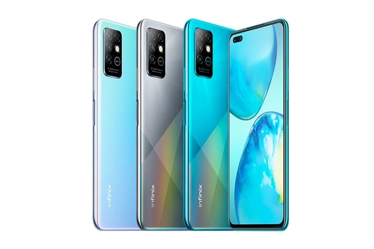 Infinix Note 8 dengan tiga varian warna, yakni abu-abu, biru, dan hijau. Dok: Infinix