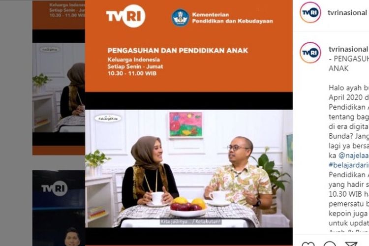 Tangkapan layar akun Instagram TVRI Nasional untuk tayangan 16 April 2020.