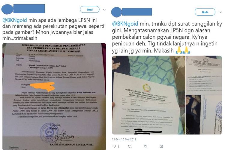 Tangkapan layar penipuan mengatasnamakan LP5N