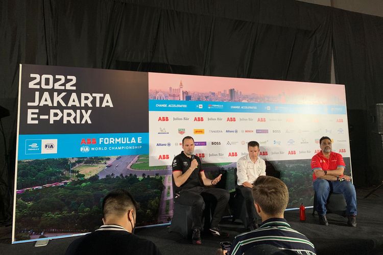 Suasana media center saat press conference Jakarta E-Prix 2022 di Jakarta International e-Prix Circuit