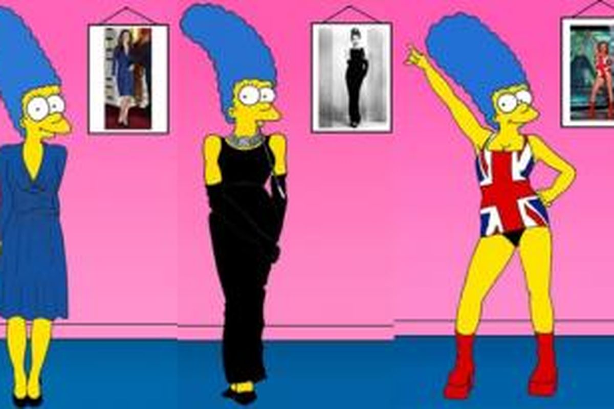 Marge Simpson mengenakan busana yang menjadi ikon fashion dalam kurun waktu 100 tahun terakhir.