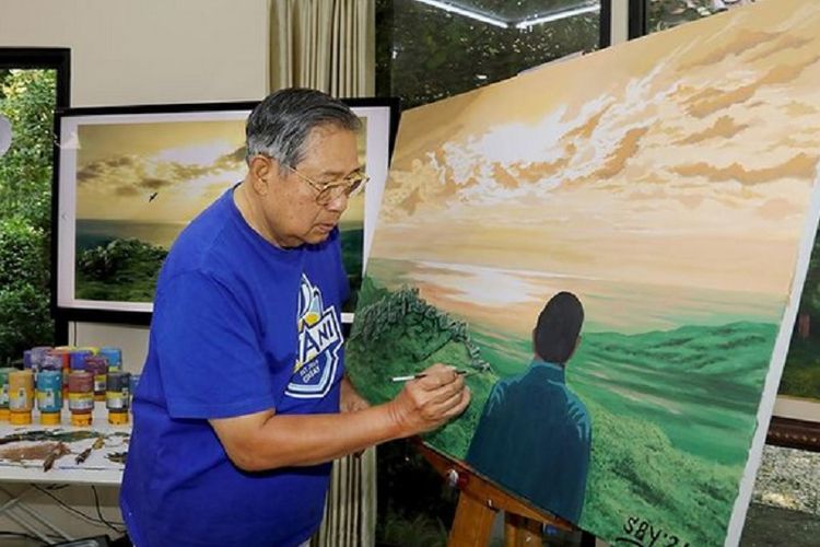 Former Indonesian President Susilo Bambang Yudhoyono (SBY) and his new painting titled I understand More the Meaning of Life. This photo was posted on the Instagram account of his late wife @aniyudhoyono.  SBY, who has been diagnosed with early stage prostate cancer, will undergo treatment in a Minneapolis hospital in the United States. 