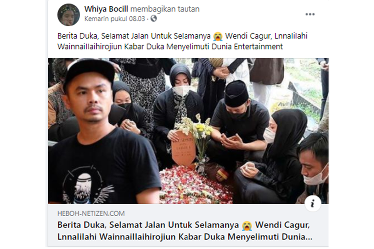 Tangkapan layar unggahan artis sekaligus komedian, Wendi Cagur disebut meninggal dunia.