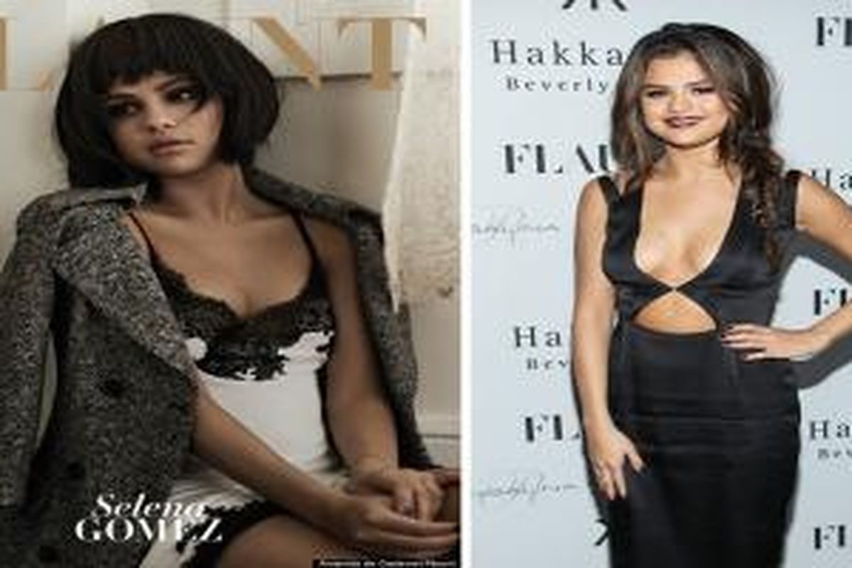 Pose Selena Gomez pada sampul majalah 'Flaunt' dan busana seksi yang dikenakan pada pesta yang digelar oleh majalah yang sama.
