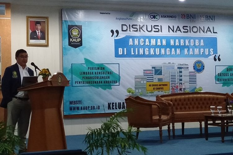 Ketua Umum Pengurus Pusat Keluarga Alumni Universitas Pancasila, Dikki Akmar, di Universitas Pancasila, Jumat (17/1/2020)